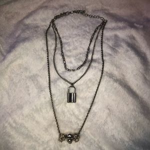 Layered Lock & Skull Necklace